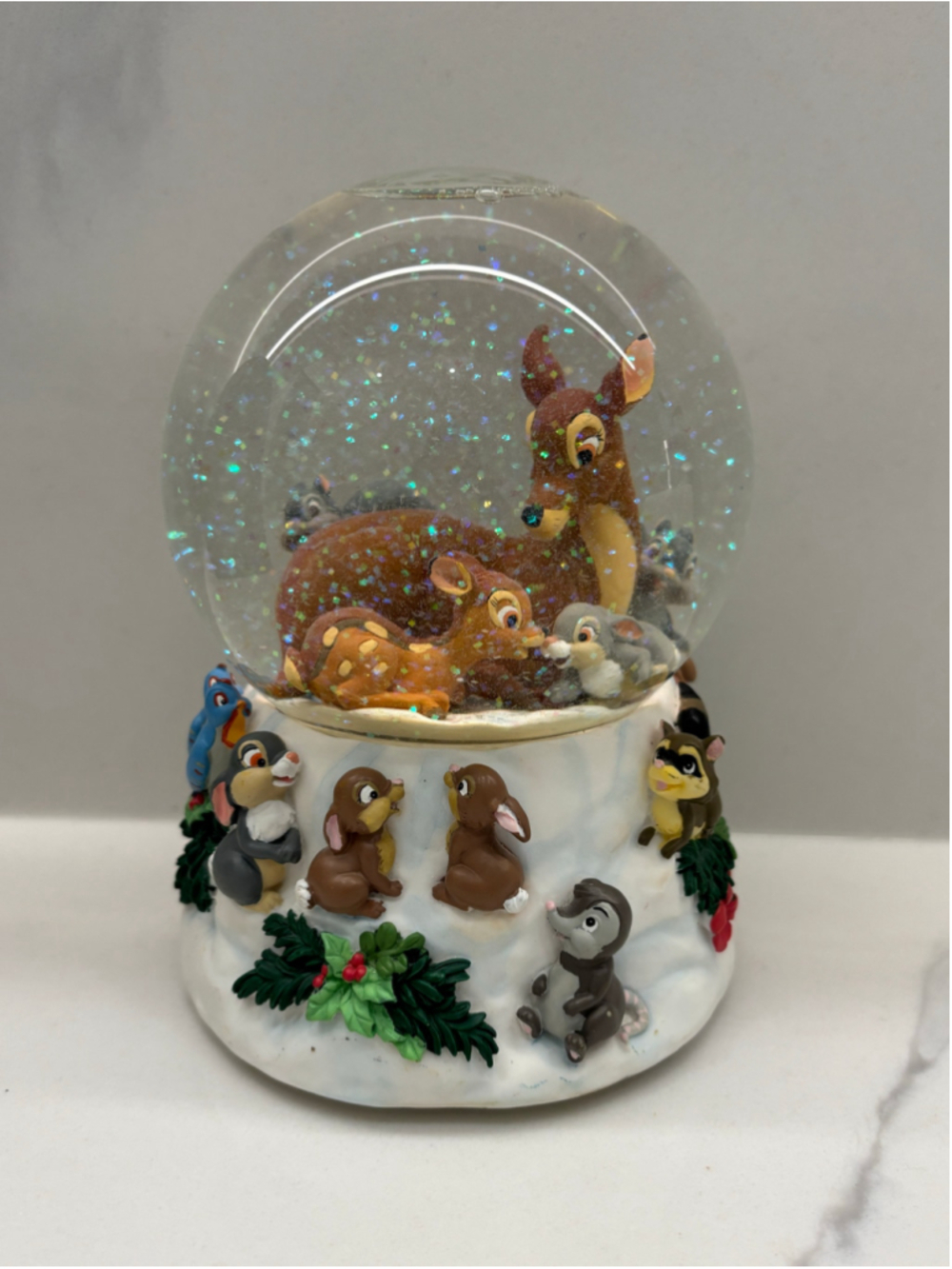Vintage Disney Bambi Musical Snow Globe "Cantique De Noel" Enesco